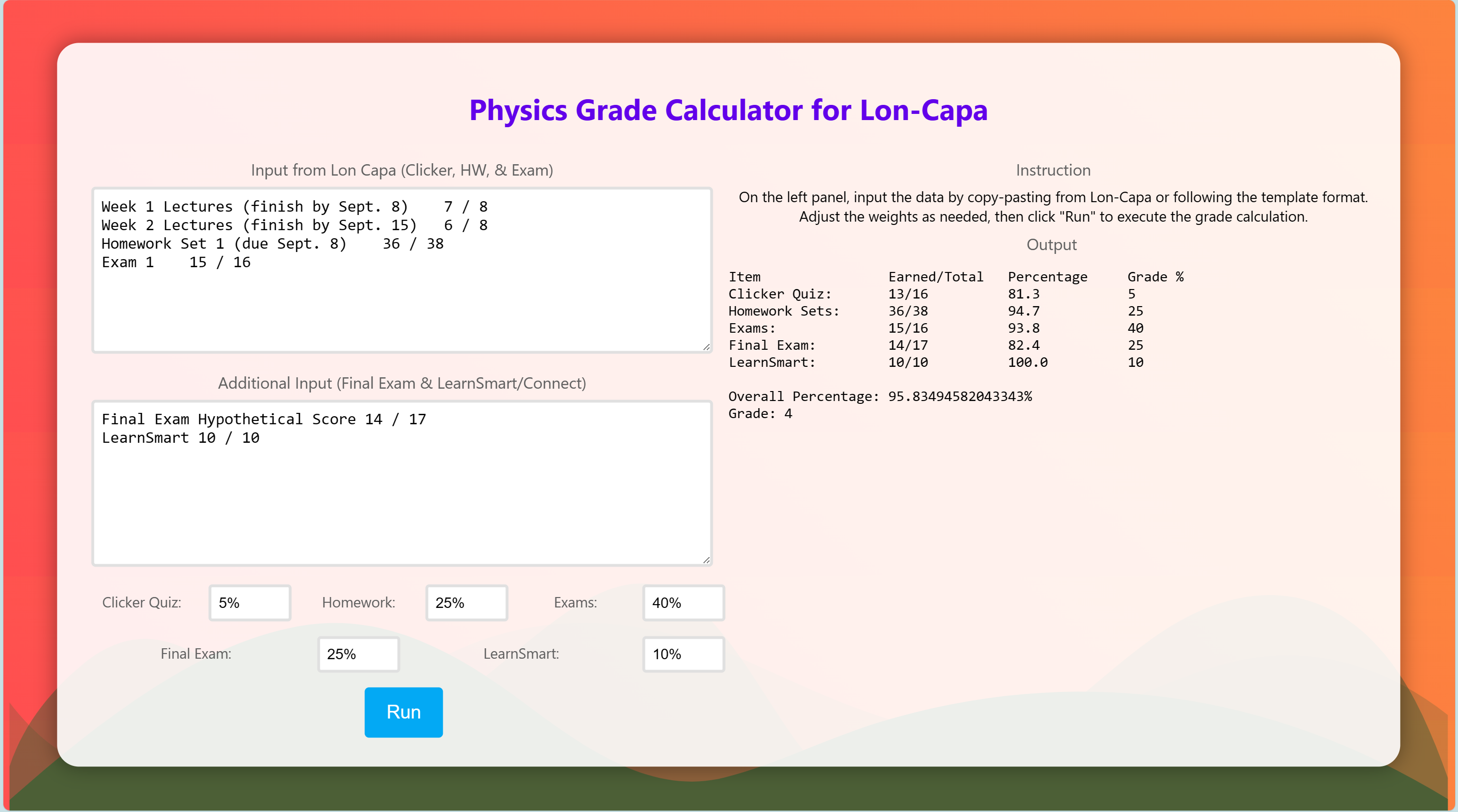 Lon-Capa Grade Calculator
